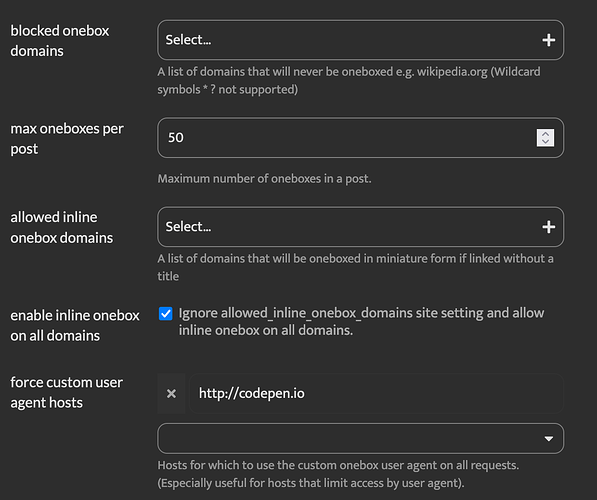 onebox settings