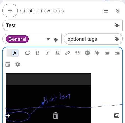 UIインターフェースで、ユーザーが黒い背景に「Button」という単語を書き込んで注釈を付けたトピックを作成している様子。(AIによるキャプション)