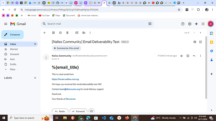The image is a screenshot of a Gmail email with a subject line "EMAIL DELIVERABILITY TEST" and it appears to be a email from Naliss Community. (Captioned by AI)