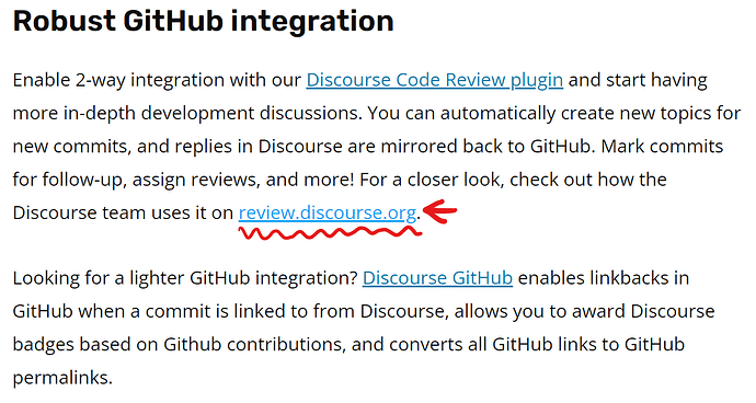 The image displays a promotional text describing a robust GitHub integration for the Discourse platform, offering features like two-way communication, automated topic creation, and mirrored replies between the two platforms. (Captioned by AI)
