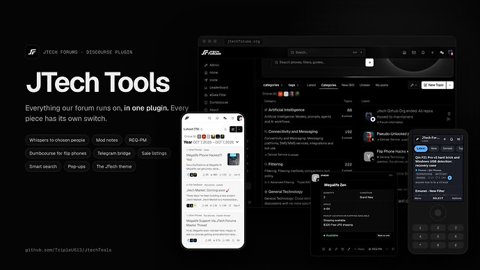 JTech Tools: форум на настольном компьютере и телефоне, карточка объявления о продаже и Dumbcourse на телефоне с клавиатурой