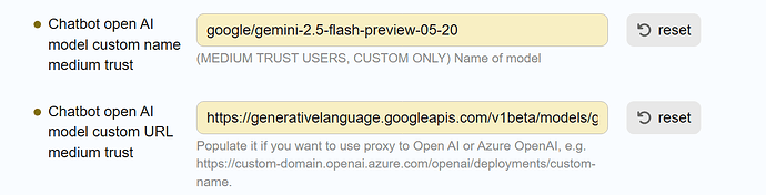 L'immagine mostra le opzioni di personalizzazione per un modello Chatbot open AI, con un URL personalizzato per il nome del modello e istruzioni su come trovare il modello, se necessario, per gli utenti con livello di fiducia medio. (Didascalia generata dall'IA)