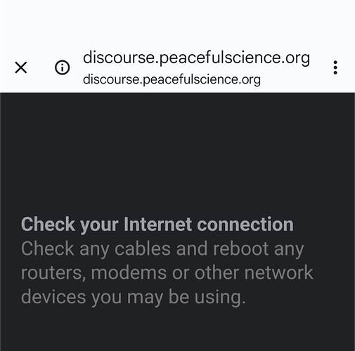 A imagem é uma captura de tela de um navegador com uma janela pop-up do site "discourse.peacefulscience.org". (Legenda da IA)