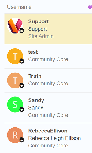La imagen muestra una página de perfil de usuario para 'Sandy' con un icono, nombre de usuario y afiliación, indicada como 'Community Core'. (Subtitulado por IA)