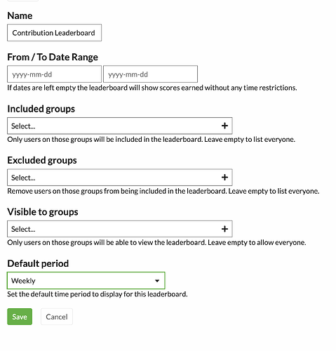 Capture d'écran des paramètres du plugin de gamification pour un classement