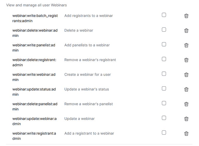 This is a screenshot of a user interface showing a list of actions that can be done on webinars. (Captioned by AI)