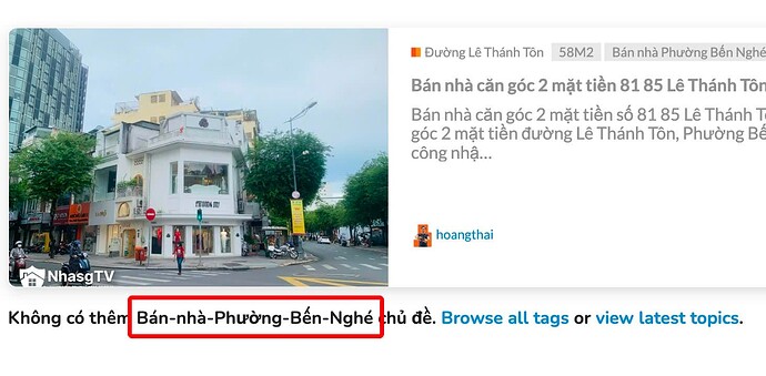 A imagem mostra um prédio branco em uma esquina de rua com a legenda "Bán nha Phường Bến Nghé" circulada e destacada em vermelho, indicando sua localização em Phường Bến Nghé, Lê Thánh Tôn, HCMC. (Legenda por IA)