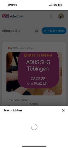 Questa immagine mostra un pannello di notifiche di un'app mobile con informazioni su un imminente appuntamento ADHS SHG previsto per lunedì 08.05.25, con un promemoria impostato per le 19:30. (Etichettato dall'IA)