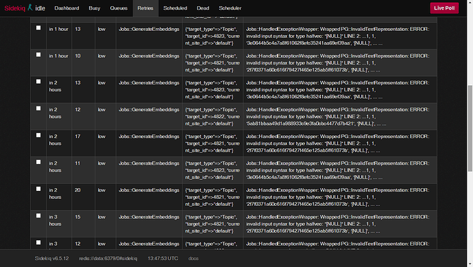 The image shows a dashboard with a list of scheduled jobs and their statuses, including retry counts and error messages. (Captioned by AI)