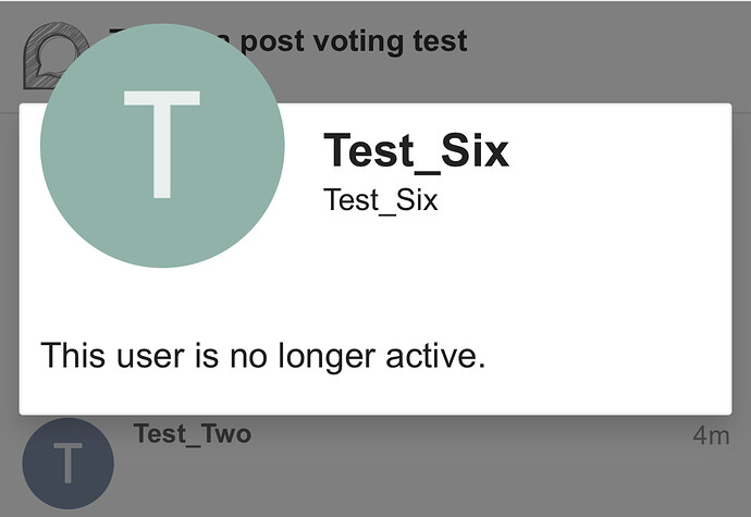 تُظهر الصورة لوحة إشعار تشير إلى أن مستخدمًا باسم "Test_Six" لم يعد نشطًا. (تمت صياغته بواسطة الذكاء الاصطناعي)