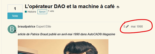 The image displays a screenshot of a webpage in French, with a highlighted link to an article titled "L'opérateur Dao et la machine à café". (Captioned by AI)