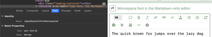 Renderizado de la fuente Apple System UI Font de markdown en Safari de MacOS