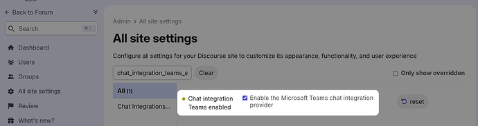 Habilitar la configuración chat-integration-teams-enabled.