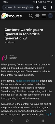 Esta imagen muestra una discusión en redes sociales en Discord sobre cómo las advertencias de contenido no se reflejan en los títulos de los temas. (Subtitulado por IA)