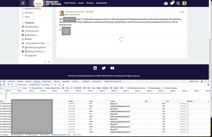 La pagina delle reazioni mostra glitch durante il tentativo di recuperare altri post dove non ce ne sono più