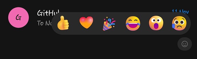 L'image représente une interface de chat avec un cercle rose étiqueté "G", une étiquette "GitH" et une série d'emojis. (Légendé par l'IA)