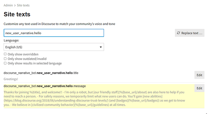 L'immagine mostra la pagina delle impostazioni "Testi del sito" di Discord, che visualizza un modello per la personalizzazione delle narrative degli utenti e un messaggio generato che accoglie i nuovi utenti. (Didascalia dell'IA)