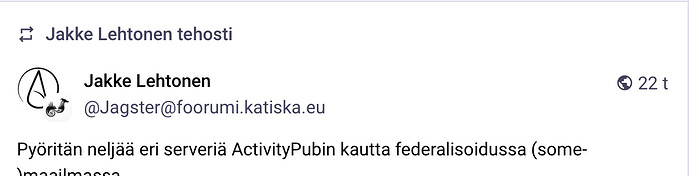 الصورة تعرض ملفًا شخصيًا على تويتر لمستخدم يدعى Jakke Lehtonen، وتشير إلى أنه يعمل في ActivityPubin، وهو خادم لخدمات البريد الإلكتروني الفيدرالية (بعض). (وصف تم إنشاؤه بواسطة الذكاء الاصطناعي)