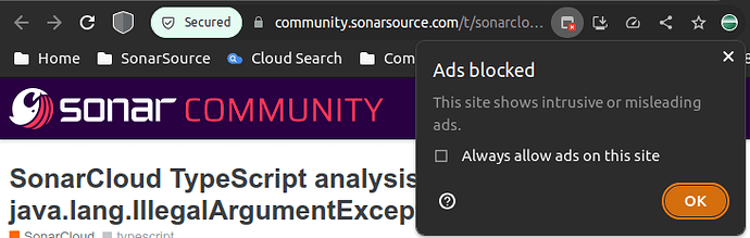 SonarCloud TypeScript analysis exception java.lang.IllegalArgumentException - SonarCloud - Sonar Community - Island_001