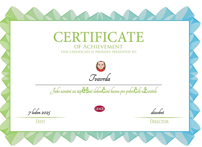 Captura de pantalla de un Certificado de Logro