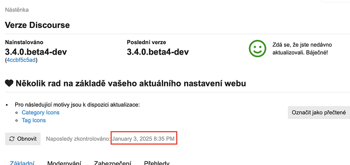 Una captura de pantalla que muestra información sobre una actualización de la versión de Discourse en una página web con una fecha de activación del 3 de enero de 2025. (Subtitulado por IA)