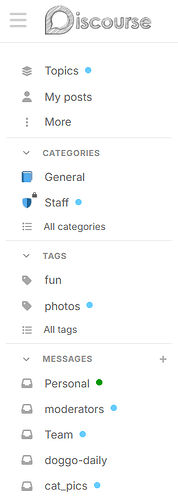 sidebar messages section with unread dot