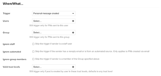 Options du déclencheur Message personnel créé