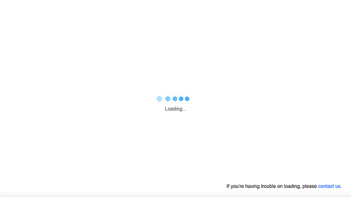 Das Bild ist eine minimalistische Lade-Seite mit weißem Hintergrund und drei blauen Punkten in der Mitte. (Beschriftet von KI)