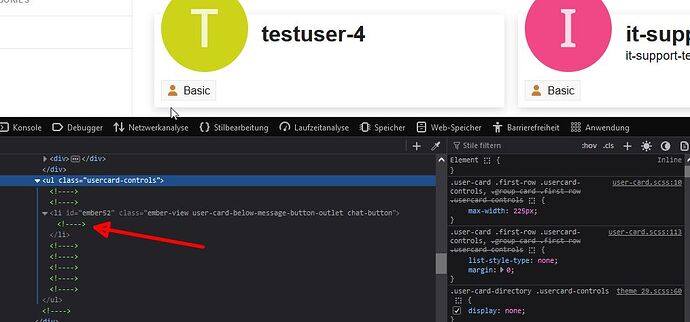 Das Bild zeigt eine Webentwicklungs-Oberfläche mit einem eingebetteten Code-Editor auf der linken Seite und einem CSS-Code-Abschnitt auf der rechten Seite, beide mit kreisförmigen Symbolen und als "testuser-4" beschriftet (Beschriftet von AI)