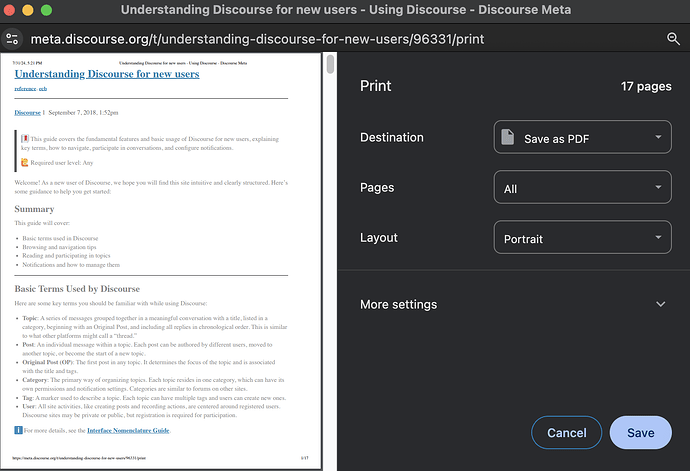 Finestra di stampa di Chrome impostata su "Salva come PDF"