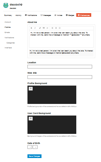 Profile settings for Discobot