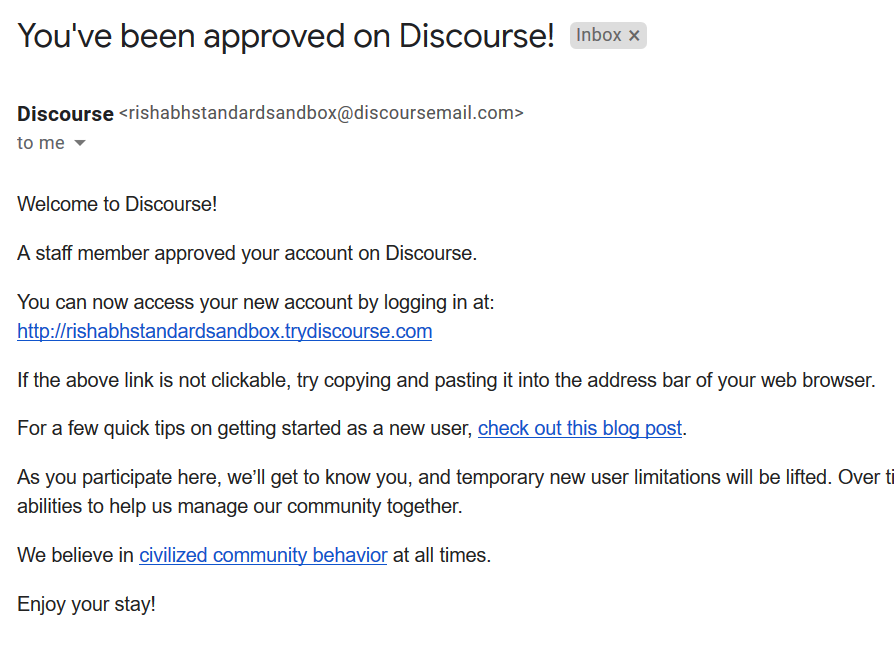 Approval email