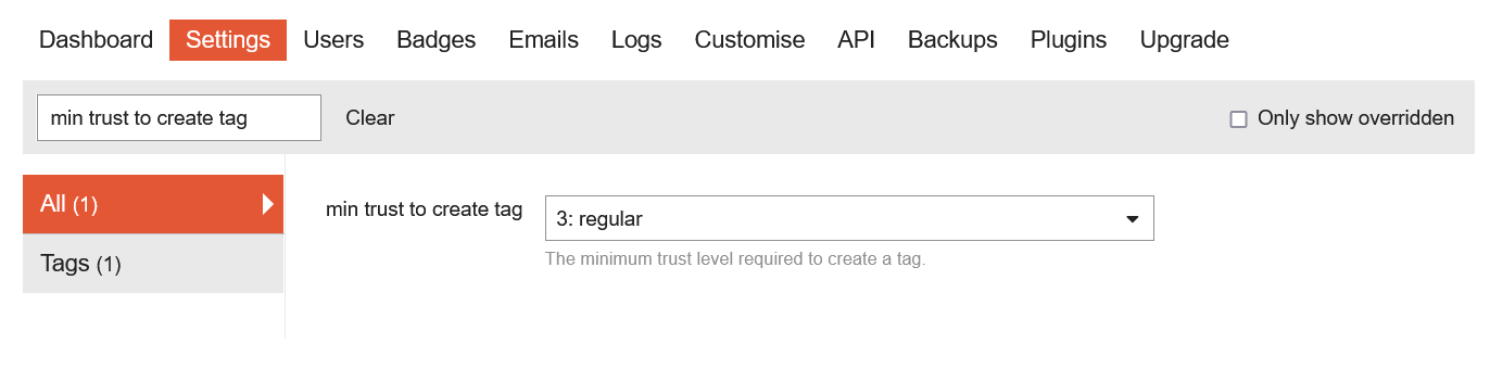 min trust to create tag