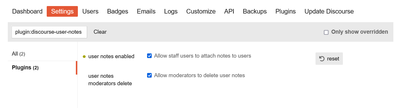 user notes - settings