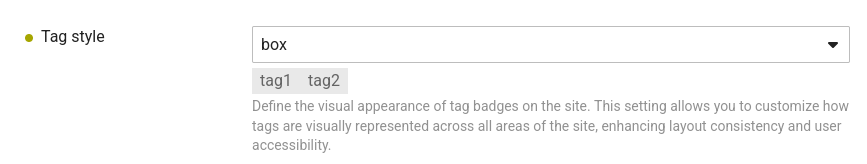 This image depicts a user interface setting menu with a 'tag style' option, allowing customization of the visual appearance of tag badges across a website for enhancing layout consistency and user accessibility. (Captioned by AI)