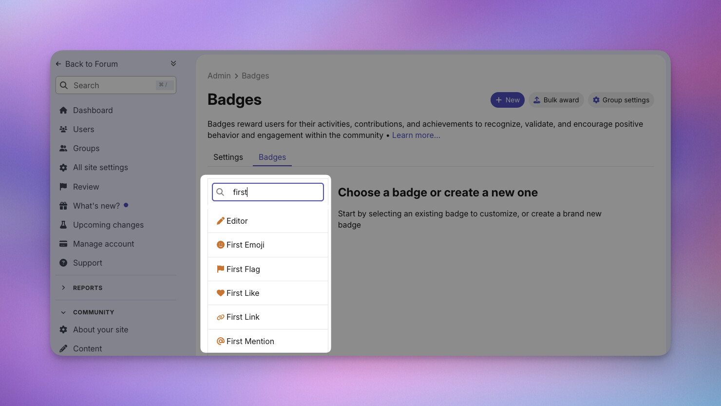 Filtering on Badges list page