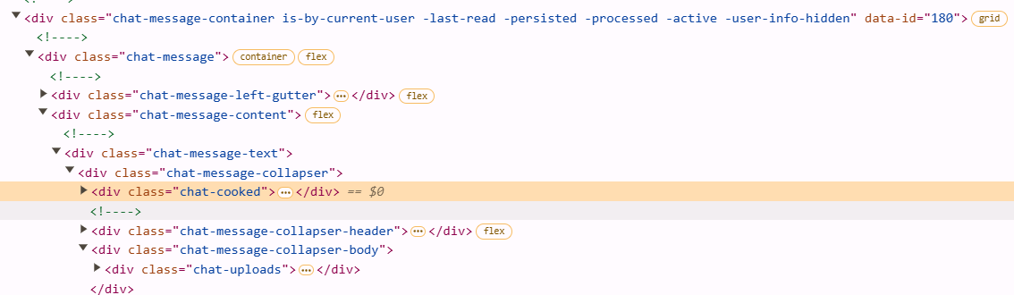具有可见 HTML 结构的聊天消息 UI。（由 AI 标注）