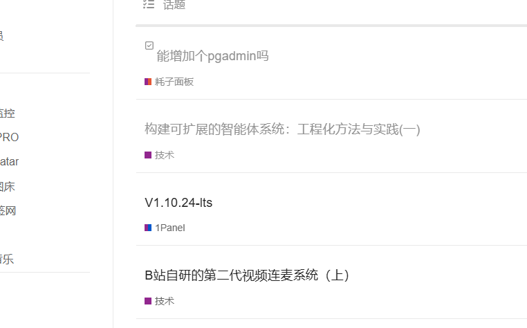 Um trecho de um painel de software mostrando rótulos associados a diferentes locais e funcionalidades do sistema, incluindo interfaces como "柚子面板", "技术", "V1.10.24-Its" e "1Panel". (Título gerado por IA)