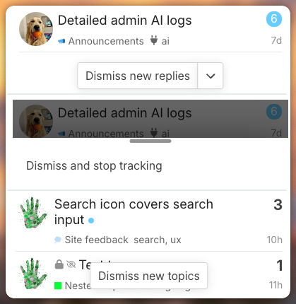 Floating dismiss topics on mobile