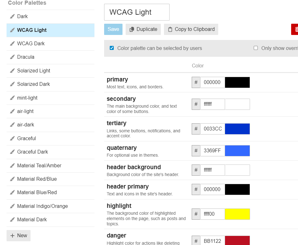 A screenshot of the light palette section in the official design document for the website. (Captioned by AI)