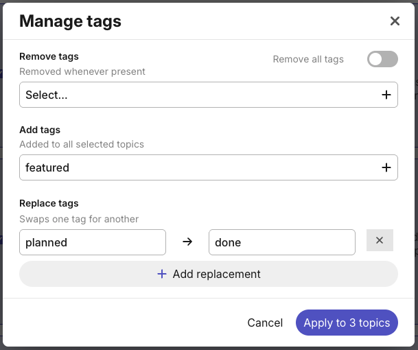 Manage topic tags in bulk