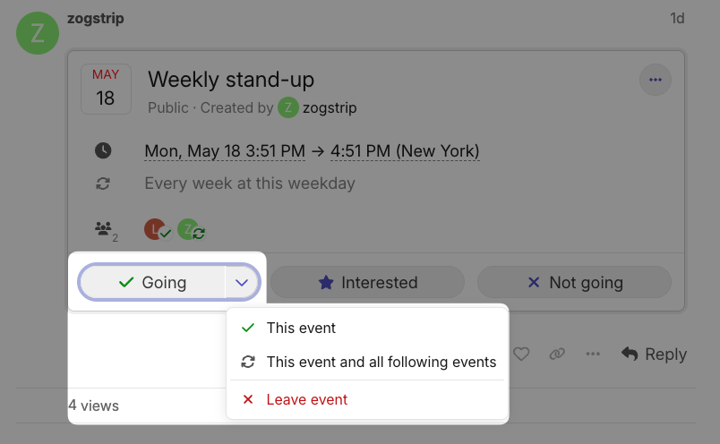 More flexible RSVPs for recurring events