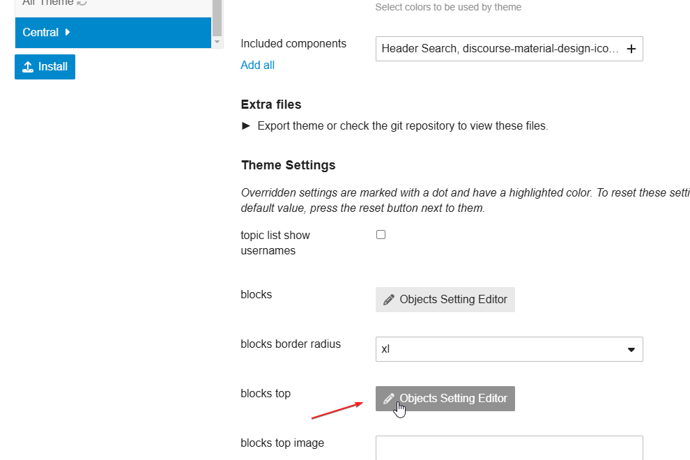 The image shows a settings page for a theme, with options to modify various settings such as block top and block border radius. (Captioned by AI)