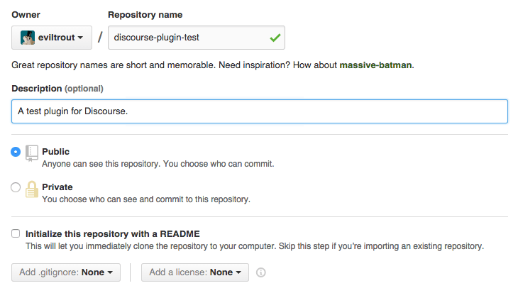 GitHub new repository form