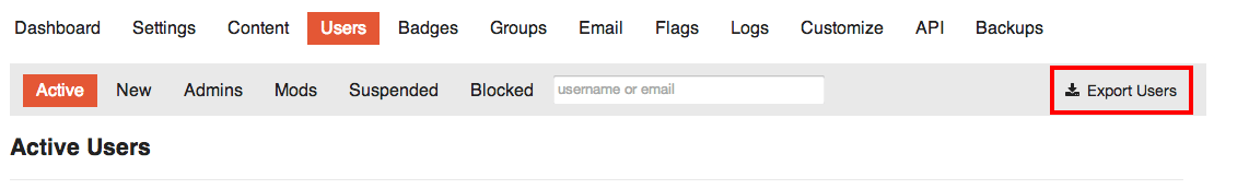 Export Users button