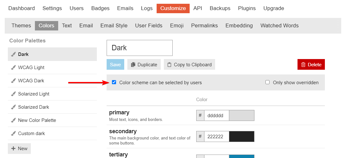 diable color scheme selection by users