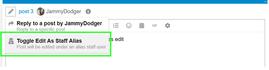 make a post edit as staff alias