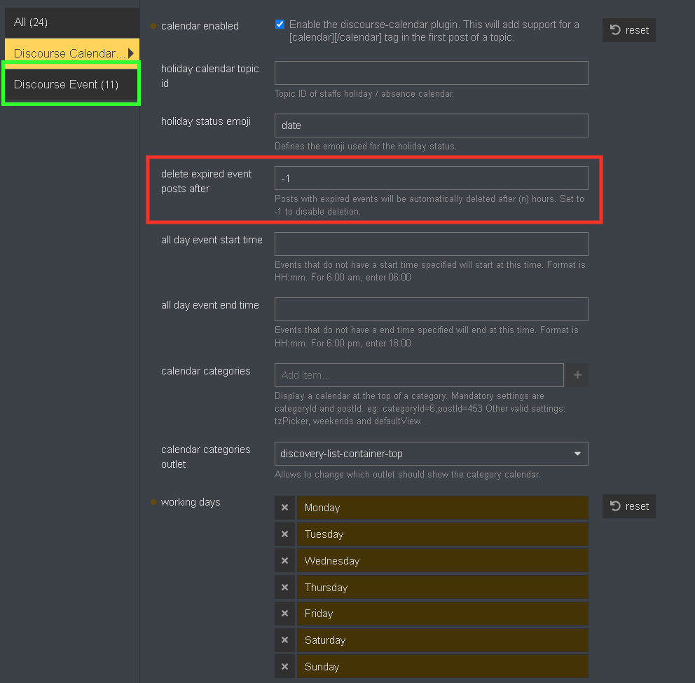 Event setting tab