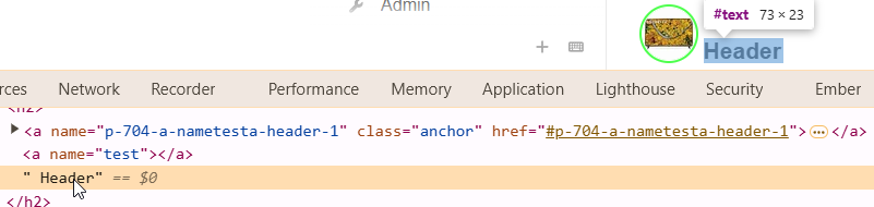 Das Bild zeigt HTML-Code, der ein Anker-Tag erstellt, das mit „header-1“ verknüpft ist, wobei die Attribute „name“ und „href“ auf „p-704-a-nametestestast Header“ bzw. „test“ gesetzt sind, was auf eine Webseiten-Navigationsschnittstelle zur Leistungsüberwachung hinweist. (Beschriftet von KI)