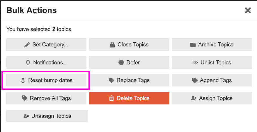 bulk action reset bump date